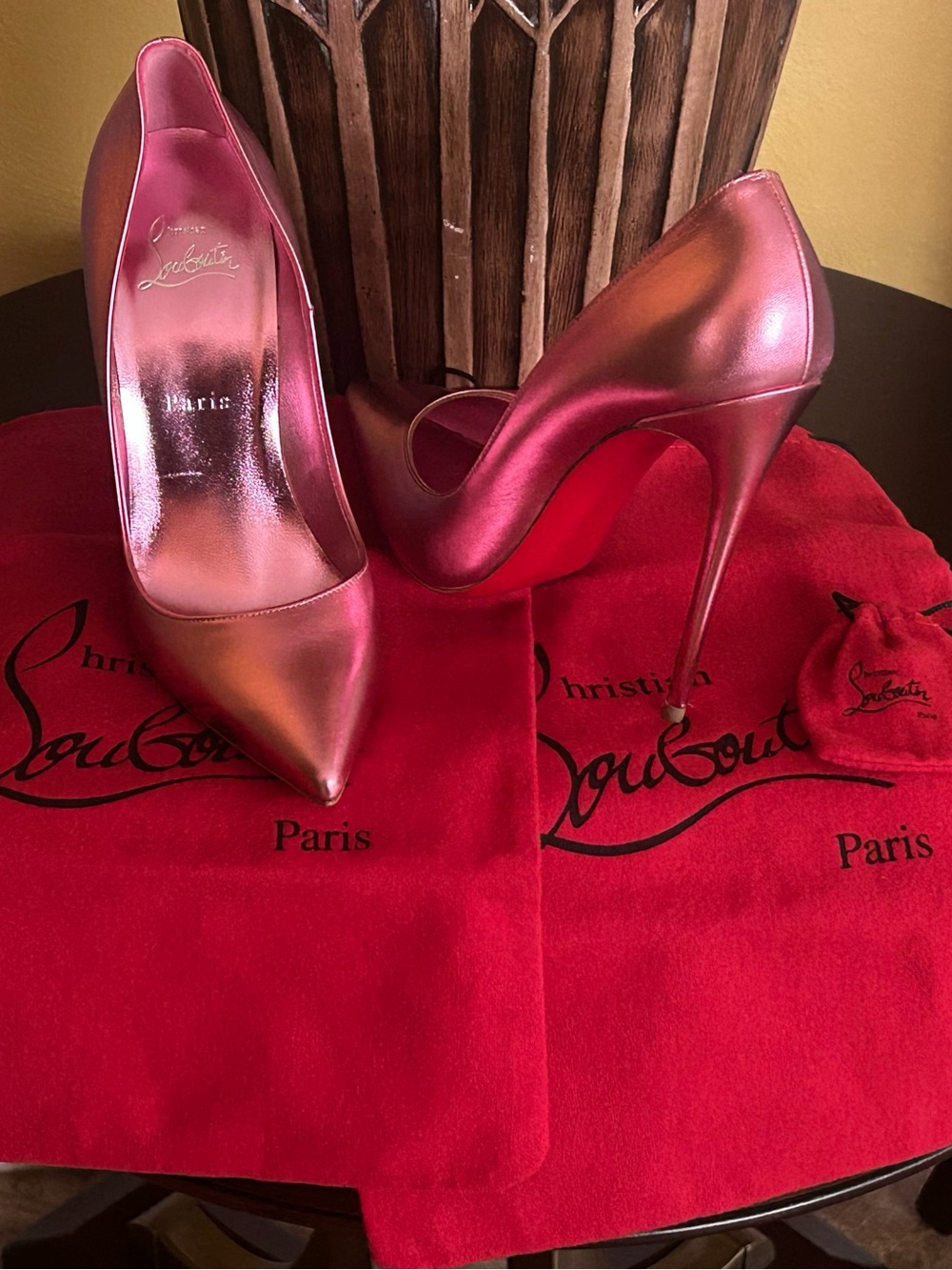 Christian Louboutin Metallic Pink Pointed-Toe Stiletto Pumps